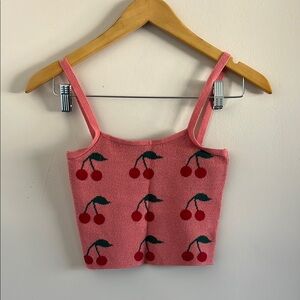 Hazel Boutique Pink Cherry Sweater Crop Tank Top M Y2K Cute
